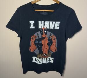 Marvel Deadpool I Have Issues Black Graphic Print T-Shirt Men's Medium